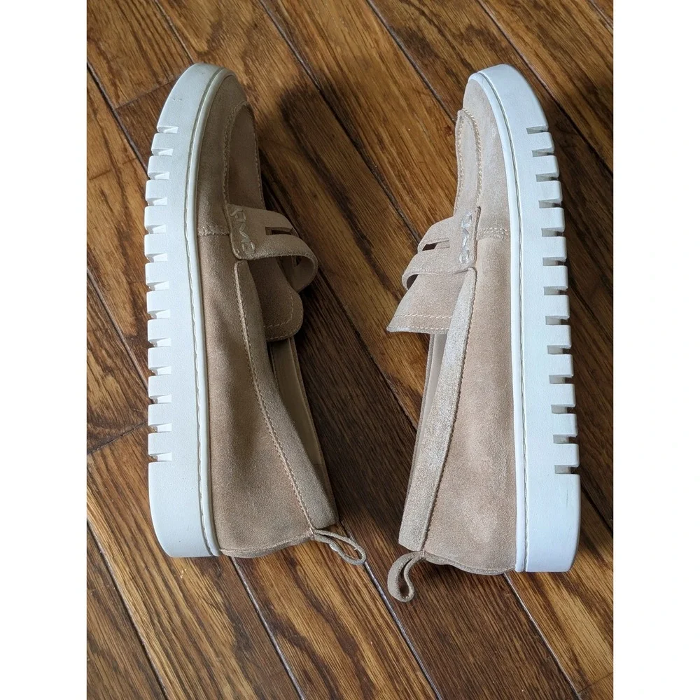 Vionic Uptown Loafer Womens 8 Sand Beige Suede Platform Slip On Shoes Orthotic